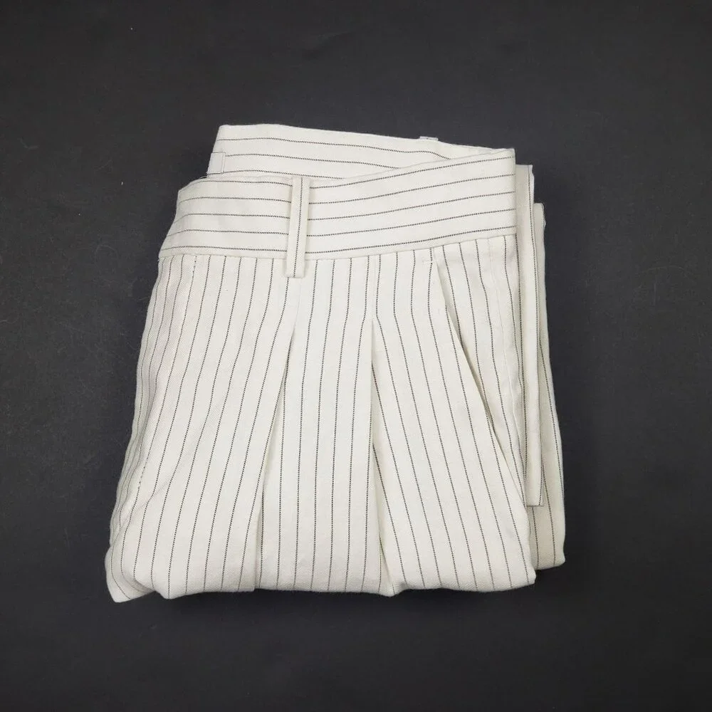 Madewell Superwide-Leg Trouser in Pinstripe Linen Blend Womens 4 Ivory Black - Picture 16 of 16